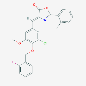 molecular formula C25H19ClFNO4 B332223 4-{3-chloro-4-[(2-fluorobenzyl)oxy]-5-methoxybenzylidene}-2-(2-methylphenyl)-1,3-oxazol-5(4H)-one 
