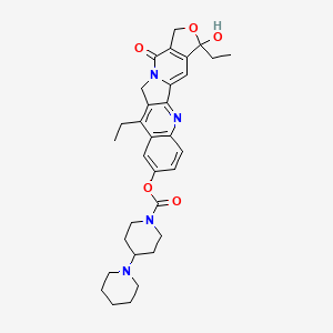 molecular formula C32H38N4O5 B3322292 (5,13-Diethyl-5-hydroxy-9-oxo-6-oxa-10,20-diazapentacyclo[10.8.0.02,10.04,8.014,19]icosa-1(20),2,4(8),12,14(19),15,17-heptaen-16-yl) 4-piperidin-1-ylpiperidine-1-carboxylate CAS No. 143490-54-4