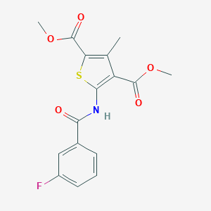 molecular formula C16H14FNO5S B332230 Dimethyl 5-{[(3-fluorophenyl)carbonyl]amino}-3-methylthiophene-2,4-dicarboxylate 