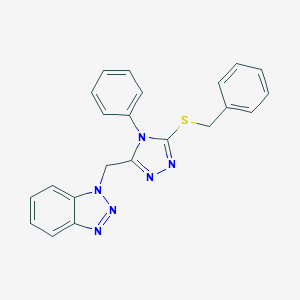 molecular formula C22H18N6S B332245 1-{[5-(benzylsulfanyl)-4-phenyl-4H-1,2,4-triazol-3-yl]methyl}-1H-benzotriazole 