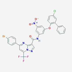molecular formula C32H18BrClF3N5O4 B332266 5-(4-bromophenyl)-N-{3-[(5-chloro[1,1'-biphenyl]-2-yl)oxy]-5-nitrophenyl}-7-(trifluoromethyl)pyrazolo[1,5-a]pyrimidine-3-carboxamide 