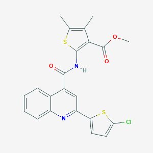 molecular formula C22H17ClN2O3S2 B332283 Methyl 2-({[2-(5-chloro-2-thienyl)-4-quinolinyl]carbonyl}amino)-4,5-dimethyl-3-thiophenecarboxylate 