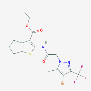 molecular formula C17H17BrF3N3O3S B332286 ethyl 2-({[4-bromo-5-methyl-3-(trifluoromethyl)-1H-pyrazol-1-yl]acetyl}amino)-5,6-dihydro-4H-cyclopenta[b]thiophene-3-carboxylate 