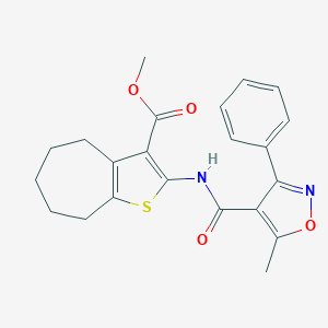molecular formula C22H22N2O4S B332305 methyl 2-{[(5-methyl-3-phenyl-4-isoxazolyl)carbonyl]amino}-5,6,7,8-tetrahydro-4H-cyclohepta[b]thiophene-3-carboxylate 