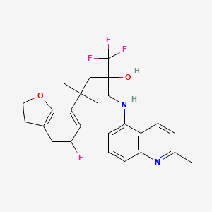 molecular formula C25H26F4N2O2 B3323143 1,1,1-Trifluoro-4-(5-fluoro-2,3-dihydrobenzofuran-7-yl)-4-methyl-2-(((2-methylquinolin-5-yl)amino)methyl)pentan-2-ol CAS No. 1609049-24-2