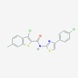 molecular formula C19H12Cl2N2OS2 B332318 3-chloro-N-[4-(4-chlorophenyl)-1,3-thiazol-2-yl]-6-methyl-1-benzothiophene-2-carboxamide 