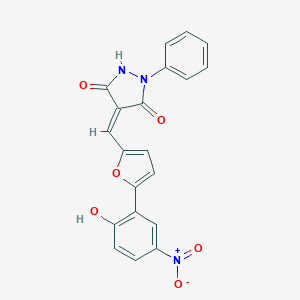 molecular formula C20H13N3O6 B332321 4-[(5-{2-Hydroxy-5-nitrophenyl}-2-furyl)methylene]-1-phenyl-3,5-pyrazolidinedione 
