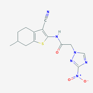 molecular formula C14H14N6O3S B332328 N-(3-cyano-6-methyl-4,5,6,7-tetrahydro-1-benzothien-2-yl)-2-{3-nitro-1H-1,2,4-triazol-1-yl}acetamide 