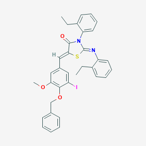 molecular formula C34H31IN2O3S B332348 5-[4-(Benzyloxy)-3-iodo-5-methoxybenzylidene]-3-(2-ethylphenyl)-2-[(2-ethylphenyl)imino]-1,3-thiazolidin-4-one 