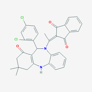 molecular formula C32H26Cl2N2O3 B332349 2-{1-[11-(2,4-dichlorophenyl)-3,3-dimethyl-1-oxo-1,2,3,4,5,11-hexahydro-10H-dibenzo[b,e][1,4]diazepin-10-yl]ethylidene}-1H-indene-1,3(2H)-dione 
