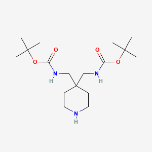 molecular formula C17H33N3O4 B3323492 tert-Butyl N-{[4-({[(tert-butoxy)carbonyl]amino}methyl)piperidin-4-yl]methyl}carbamate CAS No. 1638767-54-0