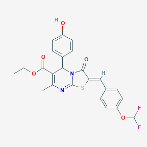 molecular formula C24H20F2N2O5S B332352 ethyl 2-[4-(difluoromethoxy)benzylidene]-5-(4-hydroxyphenyl)-7-methyl-3-oxo-2,3-dihydro-5H-[1,3]thiazolo[3,2-a]pyrimidine-6-carboxylate 