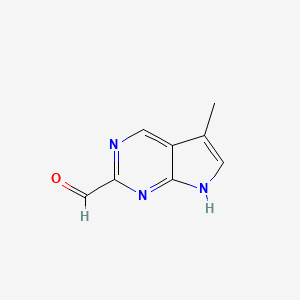 molecular formula C8H7N3O B3323530 5-Methyl-7H-pyrrolo[2,3-d]pyrimidine-2-carbaldehyde CAS No. 1638768-05-4