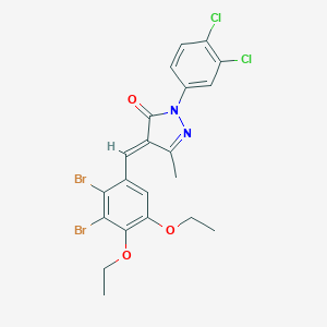 molecular formula C21H18Br2Cl2N2O3 B332358 4-(2,3-dibromo-4,5-diethoxybenzylidene)-2-(3,4-dichlorophenyl)-5-methyl-2,4-dihydro-3H-pyrazol-3-one 