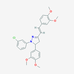 molecular formula C27H27ClN2O4 B332361 1-(3-chlorophenyl)-5-(3,4-dimethoxyphenyl)-3-[(E)-2-(3,4-dimethoxyphenyl)ethenyl]-4,5-dihydro-1H-pyrazole 
