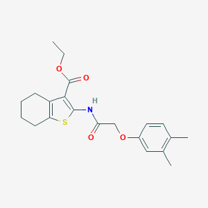 molecular formula C21H25NO4S B332362 Ethyl 2-{[(3,4-dimethylphenoxy)acetyl]amino}-4,5,6,7-tetrahydro-1-benzothiophene-3-carboxylate 