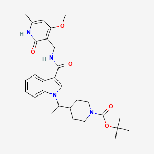 molecular formula C30H40N4O5 B3323625 tert-Butyl 4-(1-(3-(((4-methoxy-6-methyl-2-oxo-1,2-dihydropyridin-3-yl)methyl)carbamoyl)-2-methyl-1H-indol-1-yl)ethyl)piperidine-1-carboxylate CAS No. 1659299-33-8