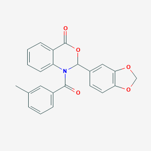 molecular formula C23H17NO5 B332364 2-(1,3-benzodioxol-5-yl)-1-(3-methylbenzoyl)-1,2-dihydro-4H-3,1-benzoxazin-4-one 