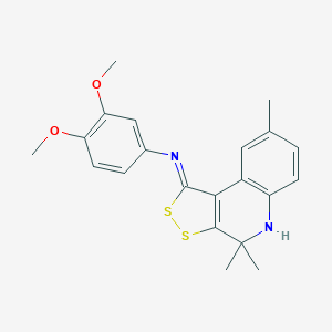 molecular formula C21H22N2O2S2 B332371 N-(3,4-dimethoxyphenyl)-N-(4,4,8-trimethyl-4,5-dihydro-1H-[1,2]dithiolo[3,4-c]quinolin-1-ylidene)amine 