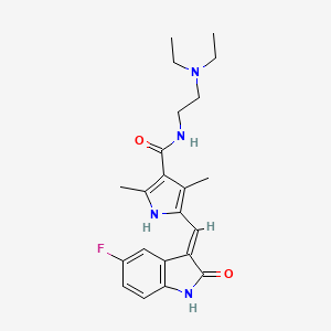 molecular formula C22H27FN4O2 B3323724 5-(5-Fluoro-2-oxo-1,2-dihydro-indol-3-ylidenemethyl)-2,4-dimethyl-1H-pyrrole-3-carboxylic acid (2-diethylamino-ethyl)-amide CAS No. 1691223-83-2