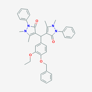 molecular formula C38H38N4O4 B332373 4-[[4-(benzyloxy)-3-ethoxyphenyl](1,5-dimethyl-3-oxo-2-phenyl-2,3-dihydro-1H-pyrazol-4-yl)methyl]-1,5-dimethyl-2-phenyl-1,2-dihydro-3H-pyrazol-3-one 