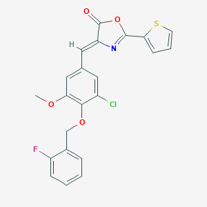 molecular formula C22H15ClFNO4S B332376 4-{3-chloro-4-[(2-fluorobenzyl)oxy]-5-methoxybenzylidene}-2-(2-thienyl)-1,3-oxazol-5(4H)-one 