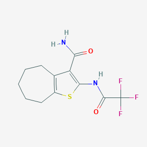 molecular formula C12H13F3N2O2S B332377 2-[(trifluoroacetyl)amino]-5,6,7,8-tetrahydro-4H-cyclohepta[b]thiophene-3-carboxamide 