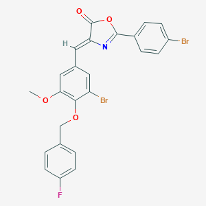 molecular formula C24H16Br2FNO4 B332385 (4Z)-4-{3-bromo-4-[(4-fluorobenzyl)oxy]-5-methoxybenzylidene}-2-(4-bromophenyl)-1,3-oxazol-5(4H)-one 