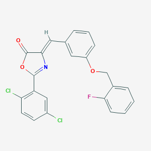 molecular formula C23H14Cl2FNO3 B332388 2-(2,5-dichlorophenyl)-4-{3-[(2-fluorobenzyl)oxy]benzylidene}-1,3-oxazol-5(4H)-one 