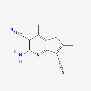 molecular formula C12H10N4 B3323900 2-amino-4,6-dimethyl-5H-cyclopenta[b]pyridine-3,7-dicarbonitrile CAS No. 17537-48-3