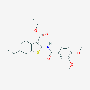 molecular formula C22H27NO5S B332392 Ethyl 2-[(3,4-dimethoxybenzoyl)amino]-6-ethyl-4,5,6,7-tetrahydro-1-benzothiophene-3-carboxylate 