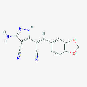 molecular formula C14H9N5O2 B332417 5-Amino-3-(2-benzo[1,3]dioxol-5-yl-1-cyano-vinyl)-1H-pyrazole-4-carbonitrile 