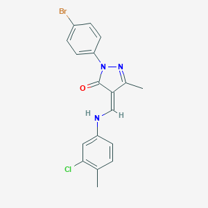 molecular formula C18H15BrClN3O B332418 (4Z)-2-(4-bromophenyl)-4-[(3-chloro-4-methylanilino)methylidene]-5-methylpyrazol-3-one 