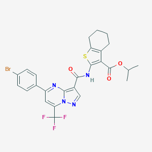 molecular formula C26H22BrF3N4O3S B332420 Isopropyl 2-({[5-(4-bromophenyl)-7-(trifluoromethyl)pyrazolo[1,5-a]pyrimidin-3-yl]carbonyl}amino)-4,5,6,7-tetrahydro-1-benzothiophene-3-carboxylate 