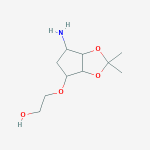 molecular formula C10H19NO4 B3324229 2-[(6-amino-2,2-dimethyl-4,5,6,6a-tetrahydro-3aH-cyclopenta[d][1,3]dioxol-4-yl)oxy]ethanol CAS No. 1816939-47-5