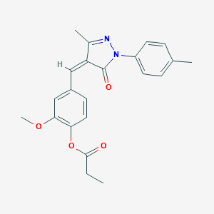 molecular formula C22H22N2O4 B332432 2-methoxy-4-{[3-methyl-1-(4-methylphenyl)-5-oxo-1,5-dihydro-4H-pyrazol-4-ylidene]methyl}phenyl propionate 