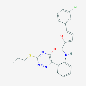 molecular formula C23H19ClN4O2S B332437 6-[5-(3-Chlorophenyl)furan-2-yl]-3-(propylsulfanyl)-6,7-dihydro[1,2,4]triazino[5,6-d][3,1]benzoxazepine 