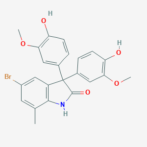 molecular formula C23H20BrNO5 B332444 5-bromo-3,3-bis(4-hydroxy-3-methoxyphenyl)-7-methyl-1,3-dihydro-2H-indol-2-one 