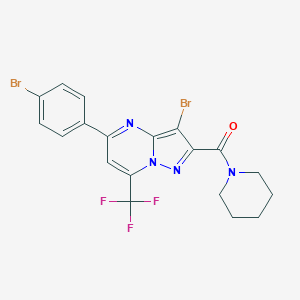 molecular formula C19H15Br2F3N4O B332445 3-Bromo-5-(4-bromophenyl)-2-(1-piperidinylcarbonyl)-7-(trifluoromethyl)pyrazolo[1,5-a]pyrimidine 