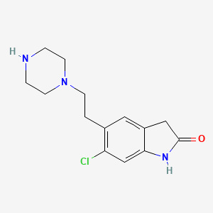 molecular formula C14H18ClN3O B3324532 6-Chloro-5-(2-piperazin-1-YL-ethyl)-1,3-dihydro-indol-2-one CAS No. 188797-79-7