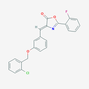 molecular formula C23H15ClFNO3 B332454 4-{3-[(2-chlorobenzyl)oxy]benzylidene}-2-(2-fluorophenyl)-1,3-oxazol-5(4H)-one 