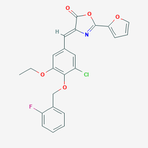 molecular formula C23H17ClFNO5 B332456 4-{3-chloro-5-ethoxy-4-[(2-fluorobenzyl)oxy]benzylidene}-2-(2-furyl)-1,3-oxazol-5(4H)-one 