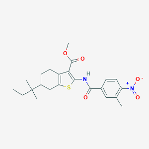molecular formula C23H28N2O5S B332457 Methyl 2-({4-nitro-3-methylbenzoyl}amino)-6-tert-pentyl-4,5,6,7-tetrahydro-1-benzothiophene-3-carboxylate 