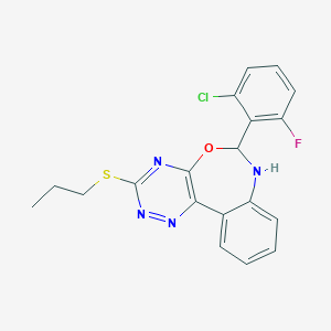 molecular formula C19H16ClFN4OS B332459 6-(2-Chloro-6-fluorophenyl)-3-(propylsulfanyl)-6,7-dihydro[1,2,4]triazino[5,6-d][3,1]benzoxazepine 
