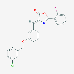 molecular formula C23H15ClFNO3 B332461 4-{3-[(3-chlorobenzyl)oxy]benzylidene}-2-(2-fluorophenyl)-1,3-oxazol-5(4H)-one 