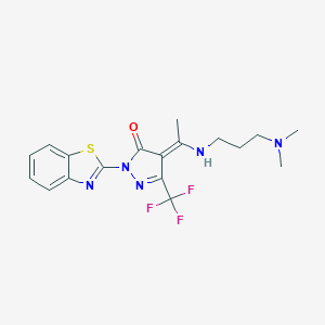molecular formula C18H20F3N5OS B332469 (4E)-2-(1,3-benzothiazol-2-yl)-4-[1-[3-(dimethylamino)propylamino]ethylidene]-5-(trifluoromethyl)pyrazol-3-one 