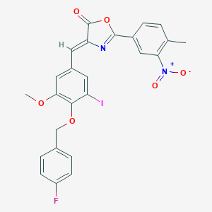molecular formula C25H18FIN2O6 B332470 4-{4-[(4-fluorobenzyl)oxy]-3-iodo-5-methoxybenzylidene}-2-{3-nitro-4-methylphenyl}-1,3-oxazol-5(4H)-one 