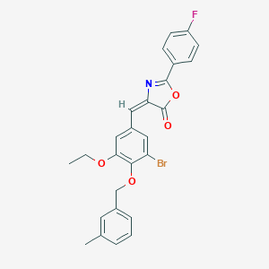molecular formula C26H21BrFNO4 B332471 4-{3-bromo-5-ethoxy-4-[(3-methylbenzyl)oxy]benzylidene}-2-(4-fluorophenyl)-1,3-oxazol-5(4H)-one 