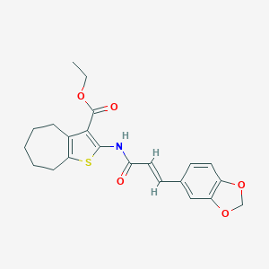 molecular formula C22H23NO5S B332473 ethyl 2-{[3-(1,3-benzodioxol-5-yl)acryloyl]amino}-5,6,7,8-tetrahydro-4H-cyclohepta[b]thiophene-3-carboxylate 