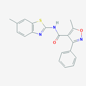 molecular formula C19H15N3O2S B332491 5-methyl-N-(6-methyl-1,3-benzothiazol-2-yl)-3-phenyl-1,2-oxazole-4-carboxamide 